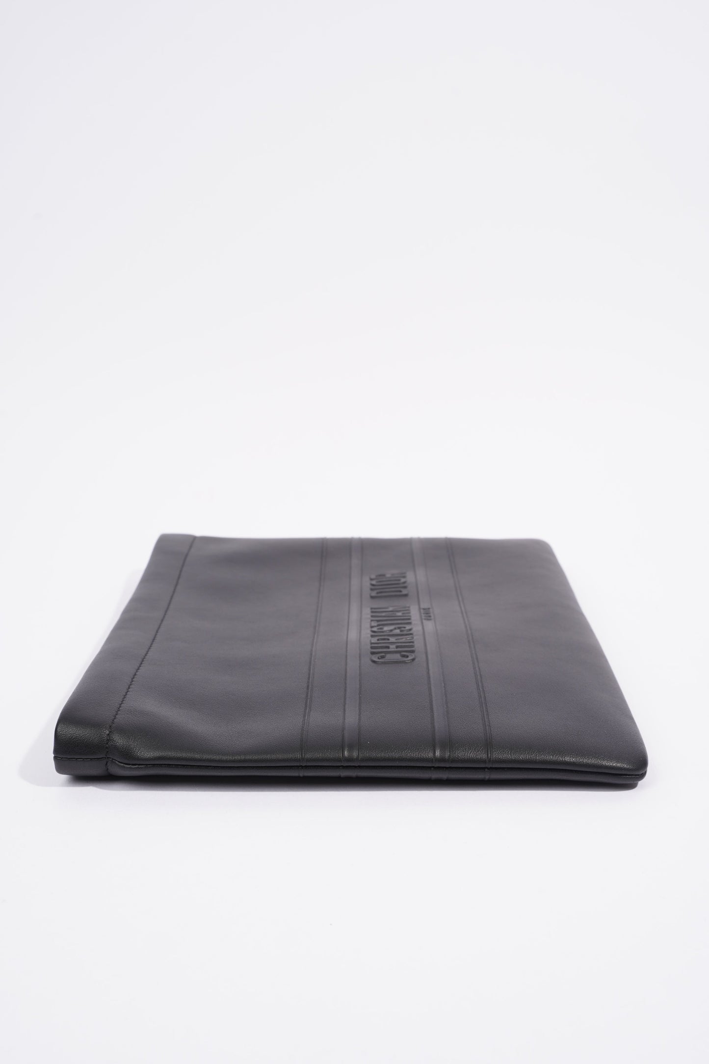 Christian Dior Stripe Pouch Black Leather