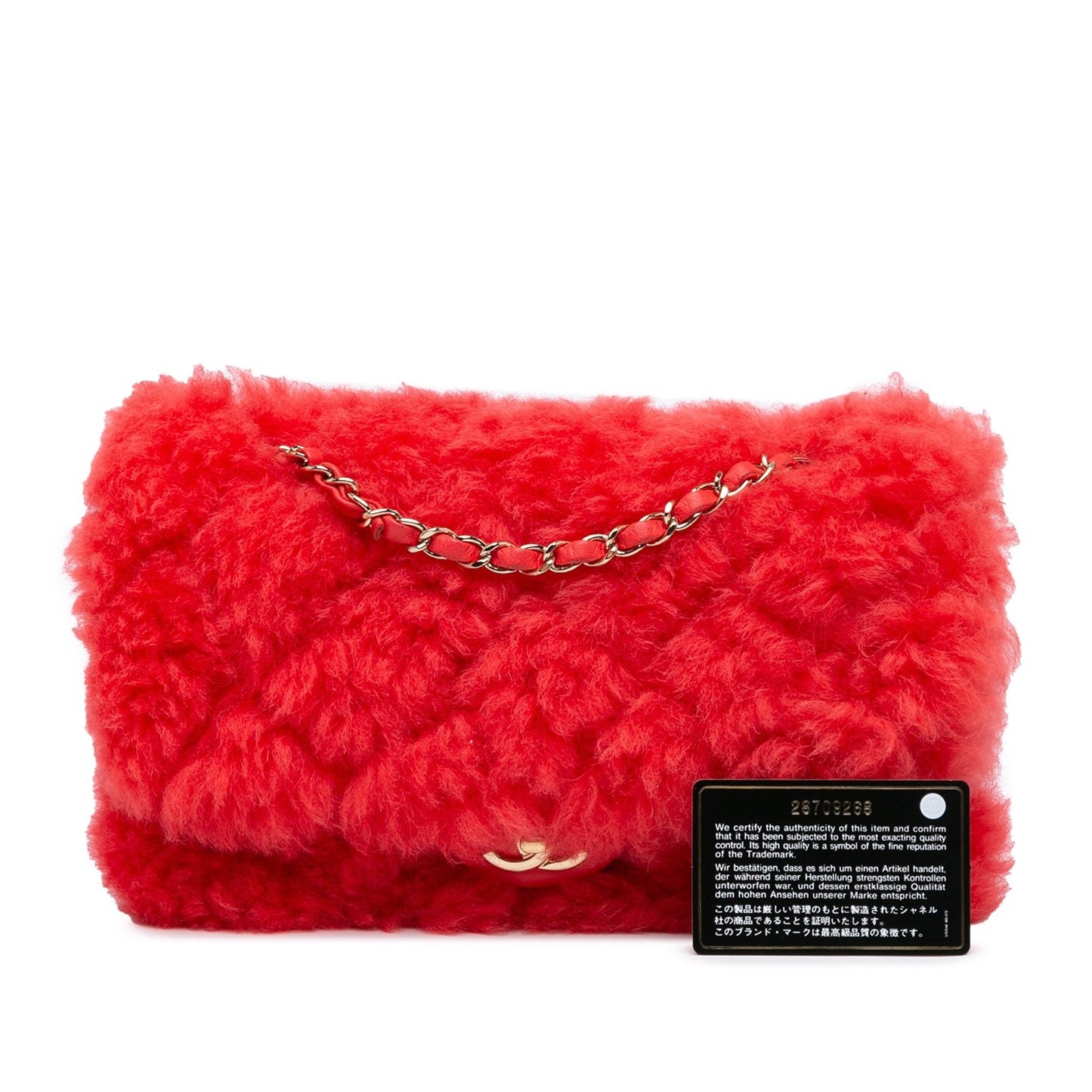 Red Chanel CC Faux Fur and Quilted Lambskin Single Flap Crossbody Bag