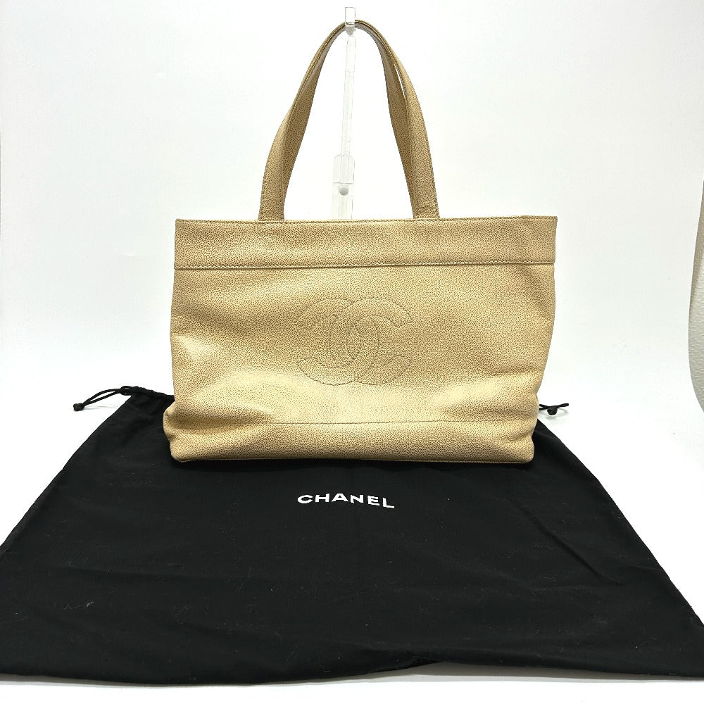 CHANEL Tote Bag Caviar skin beige COCO Mark CC Women Used