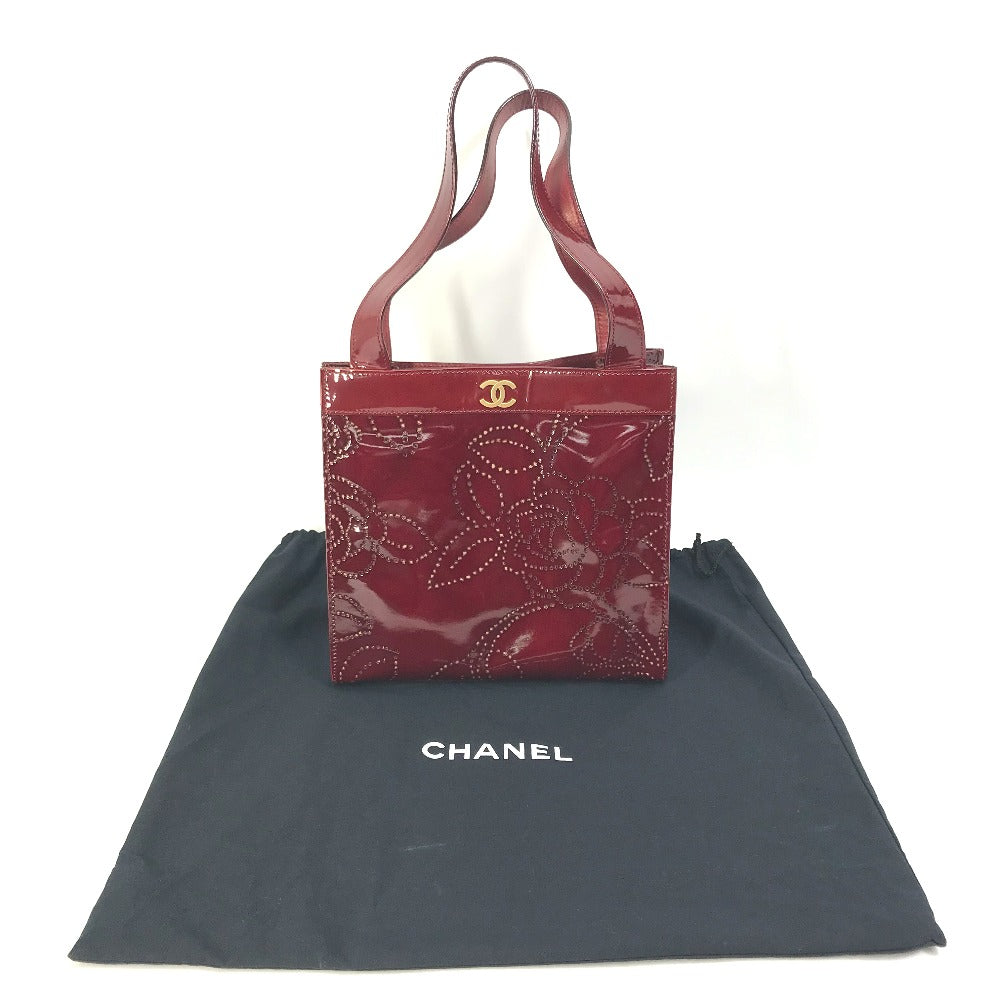 CHANEL Tote Bag Patent leather Bordeauxtype CC COCO Mark punching camellia Women Used