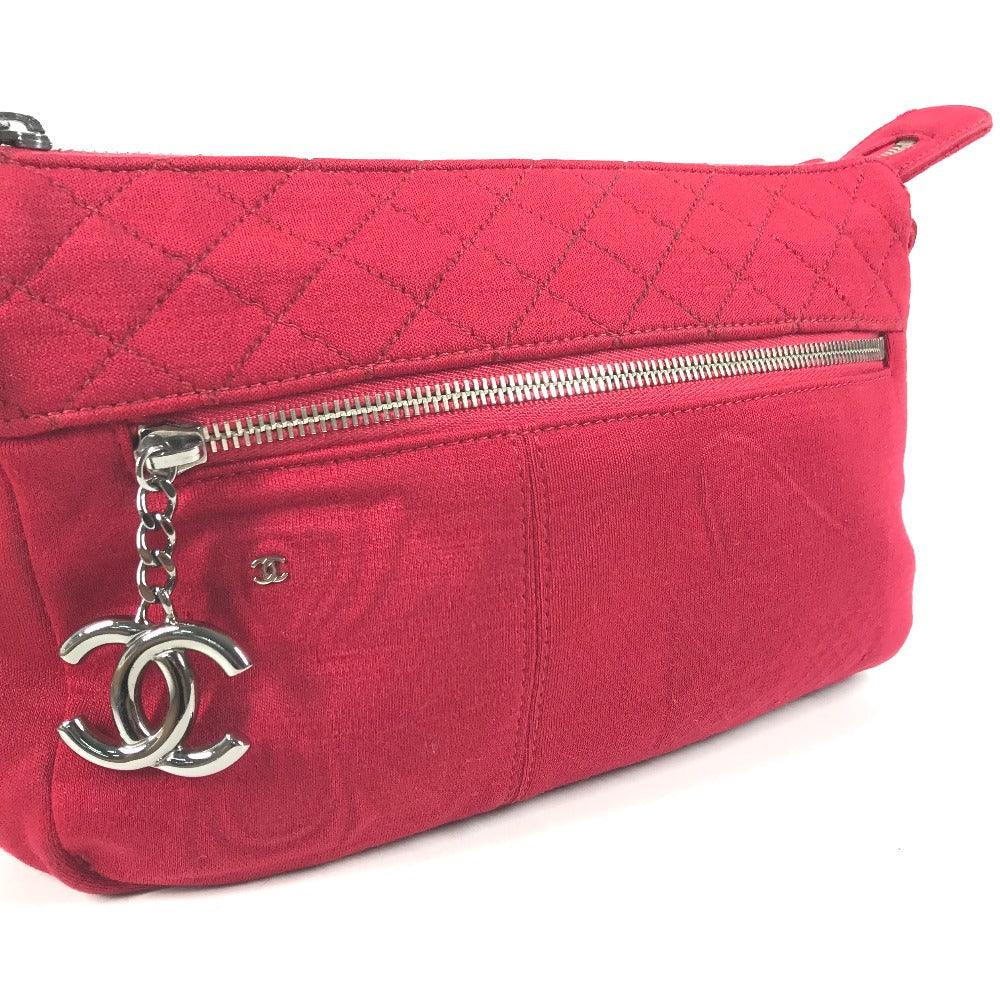 CHANEL Shoulder Bag cotton Red Pochette CC COCO Mark Matelasse Quilting Women Used