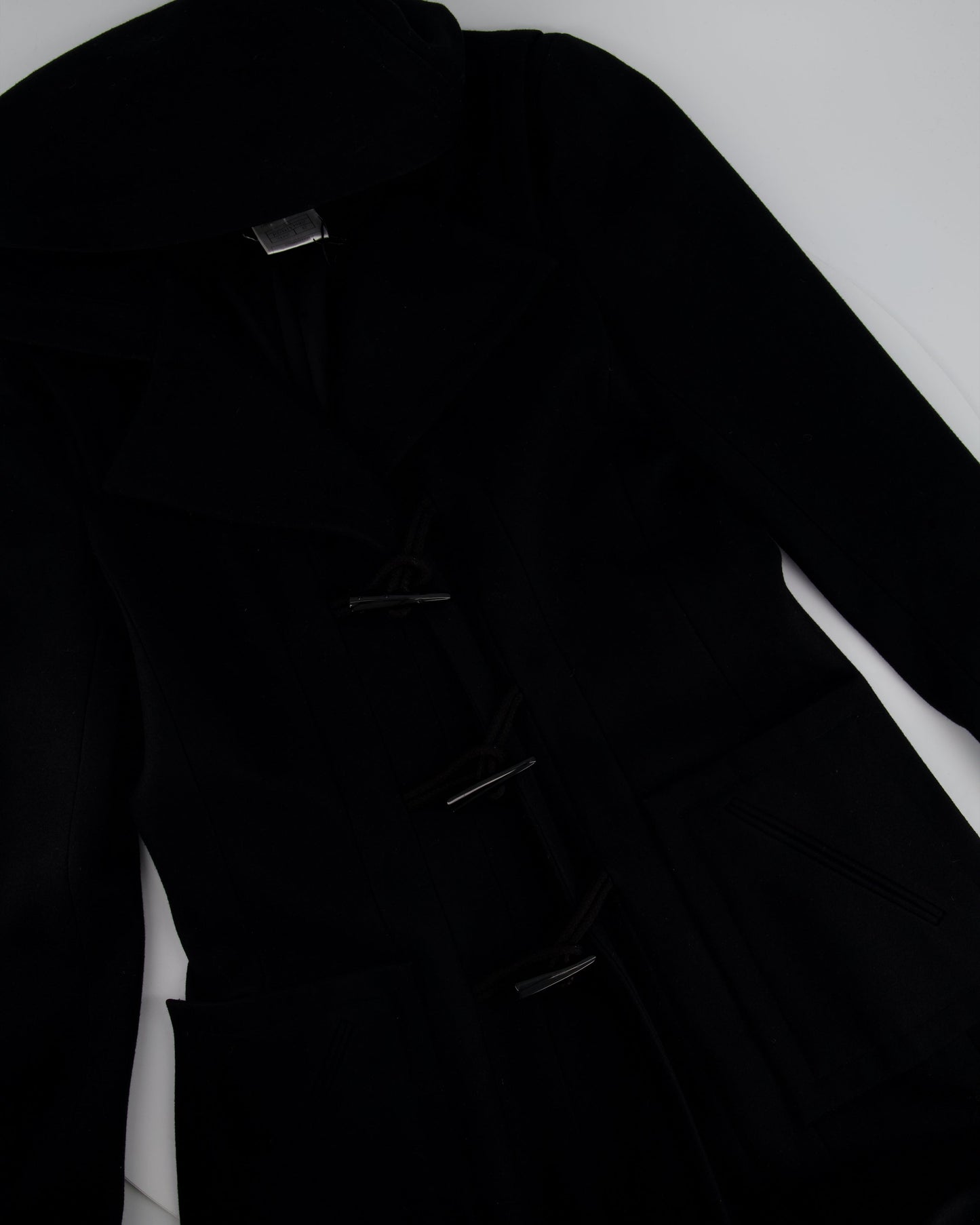 Chanel Black Hooded Longline Wool Coat with Toggle Fasten Detail FR 42 (UK 10)