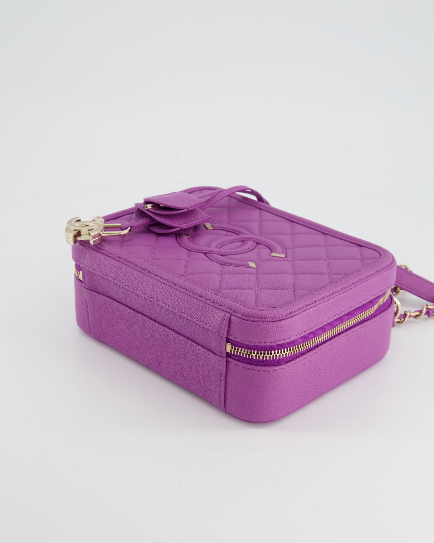 Chanel Purple CC Vanity Case Bag in Caviar Leather with Champagne Gold Hardware