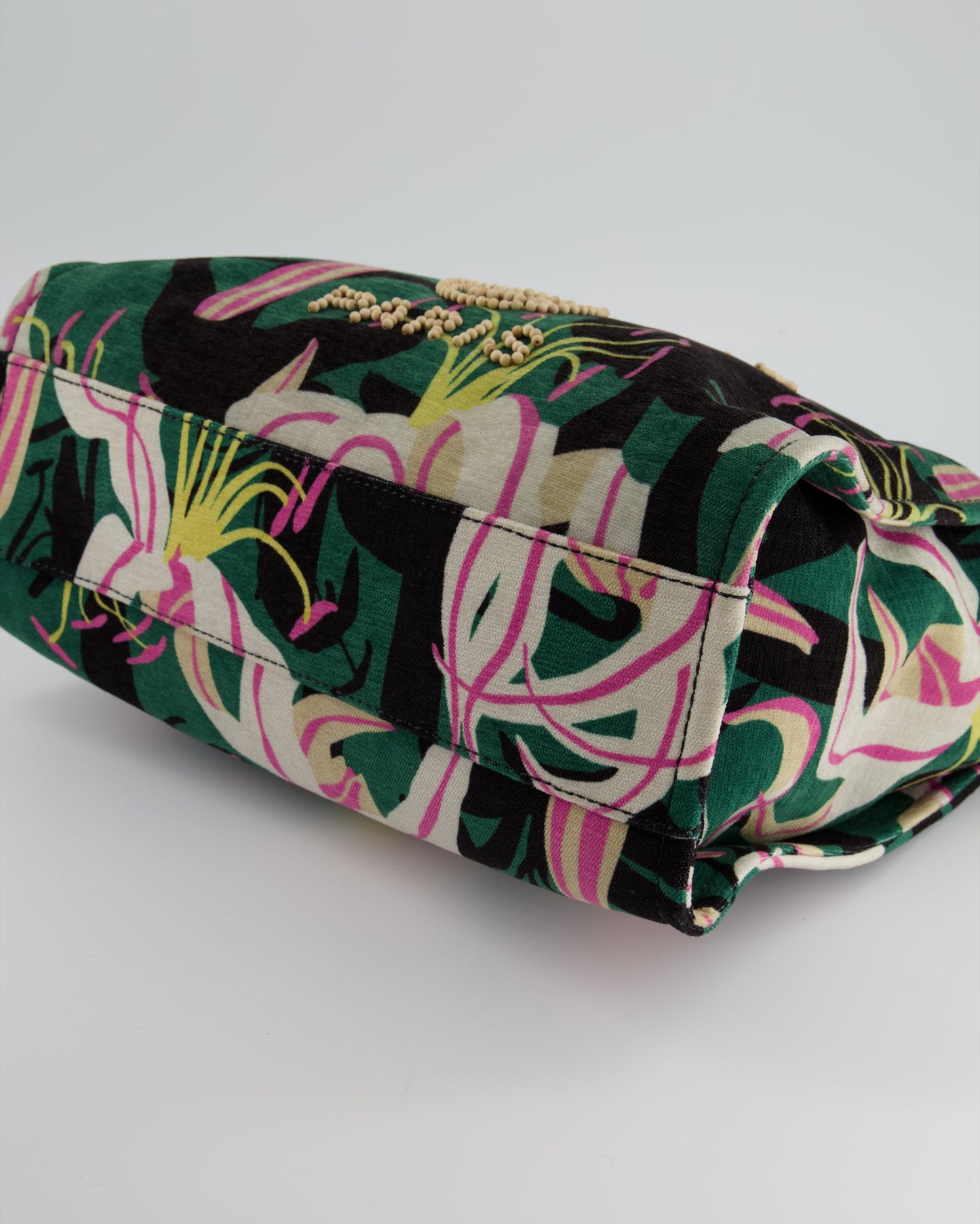 Chanel Métiers D'Art Spring / Summer 2023 Printed Velvet Small Deauville Tote Bag with Wooden Pearls and Champagne Gold Hardware