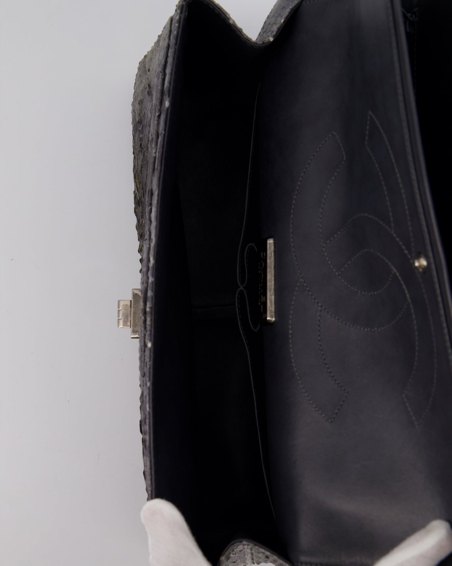 Chanel Storm Grey Jumbo Classic Double Flap 2.55 Reissue Bag in Python Leather with Ruthenium Hardware