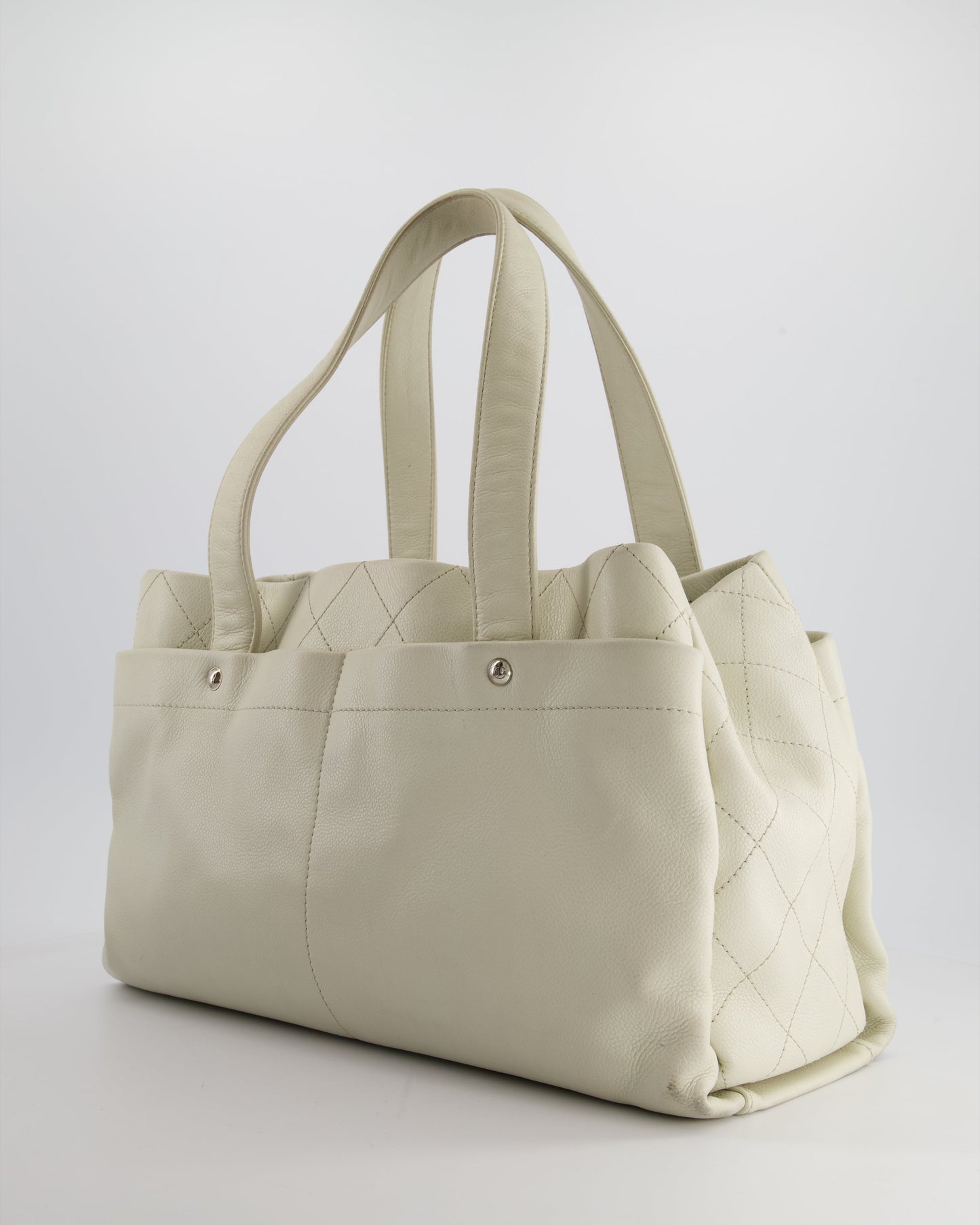 Chanel Ivory Ultimate Executive Shopper Tote Bag in Caviar Leather with Silver Hardware