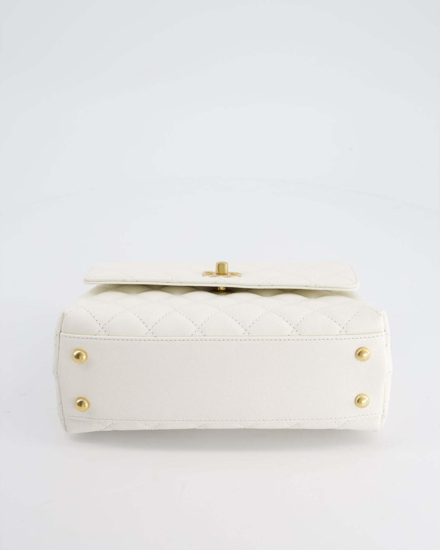 Chanel Small White Caviar Quilted Coco Flap Bag with Brushed Gold Hardware and Chain Detail Handle