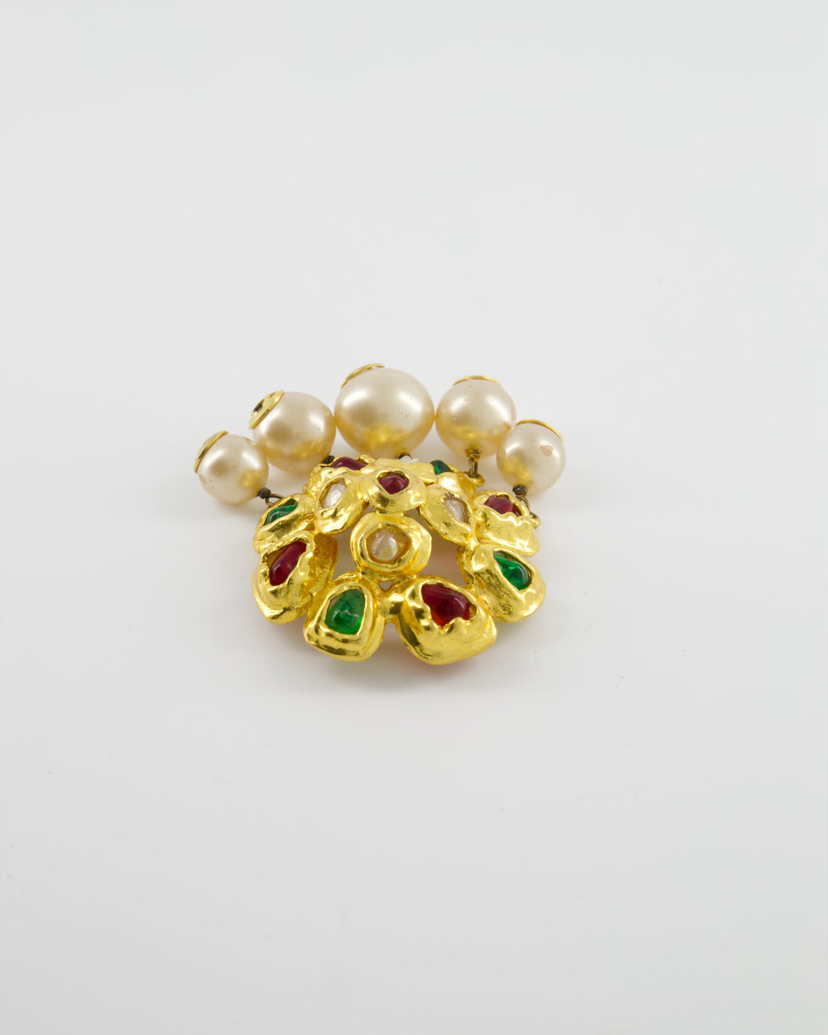 Chanel Vintage by Victoire De Castellane Yellow Gold Camelia Brooch with Multi-Colour Stones and Pearls