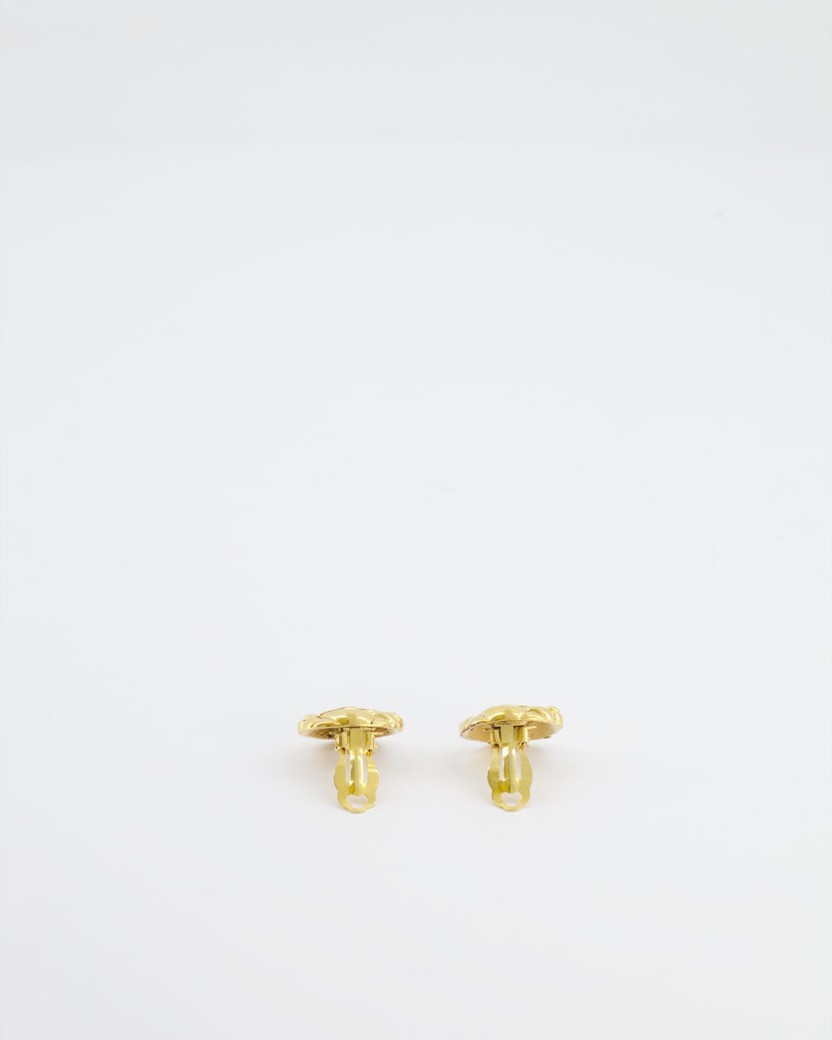 Chanel Vintage Yellow Gold Cut-Out Small Round Clip-On Earrings with CC Logo