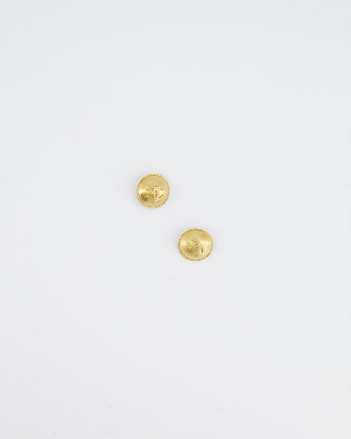 Chanel Vintage Brushed Gold CC Logo Round Clip-On Earrings