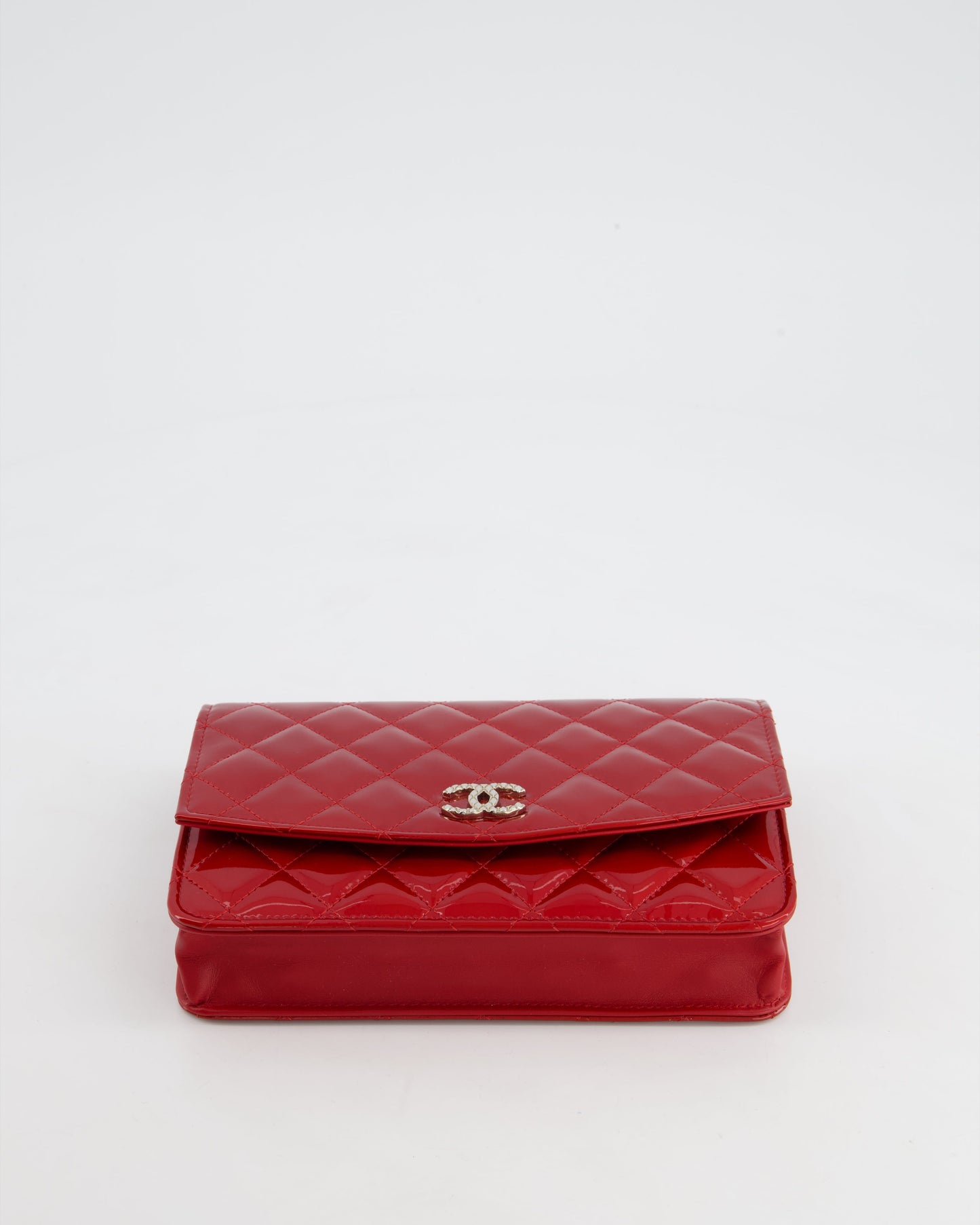 Chanel Red Metallic Wallet on Chain Bag in Patent Leather with Silver Hardware