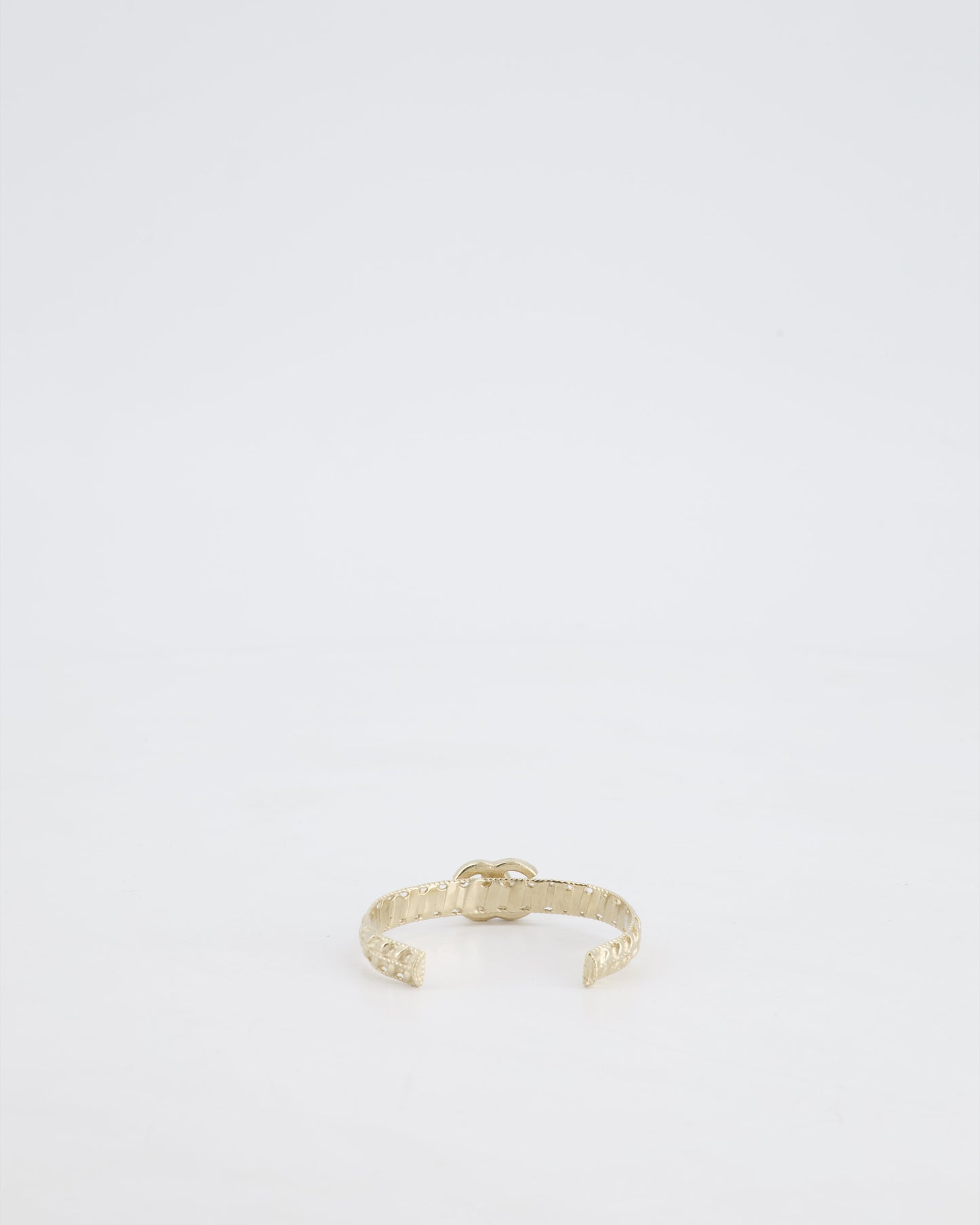 Chanel CC Open Bangle in Champagne Gold Hardware with Crystals Detail