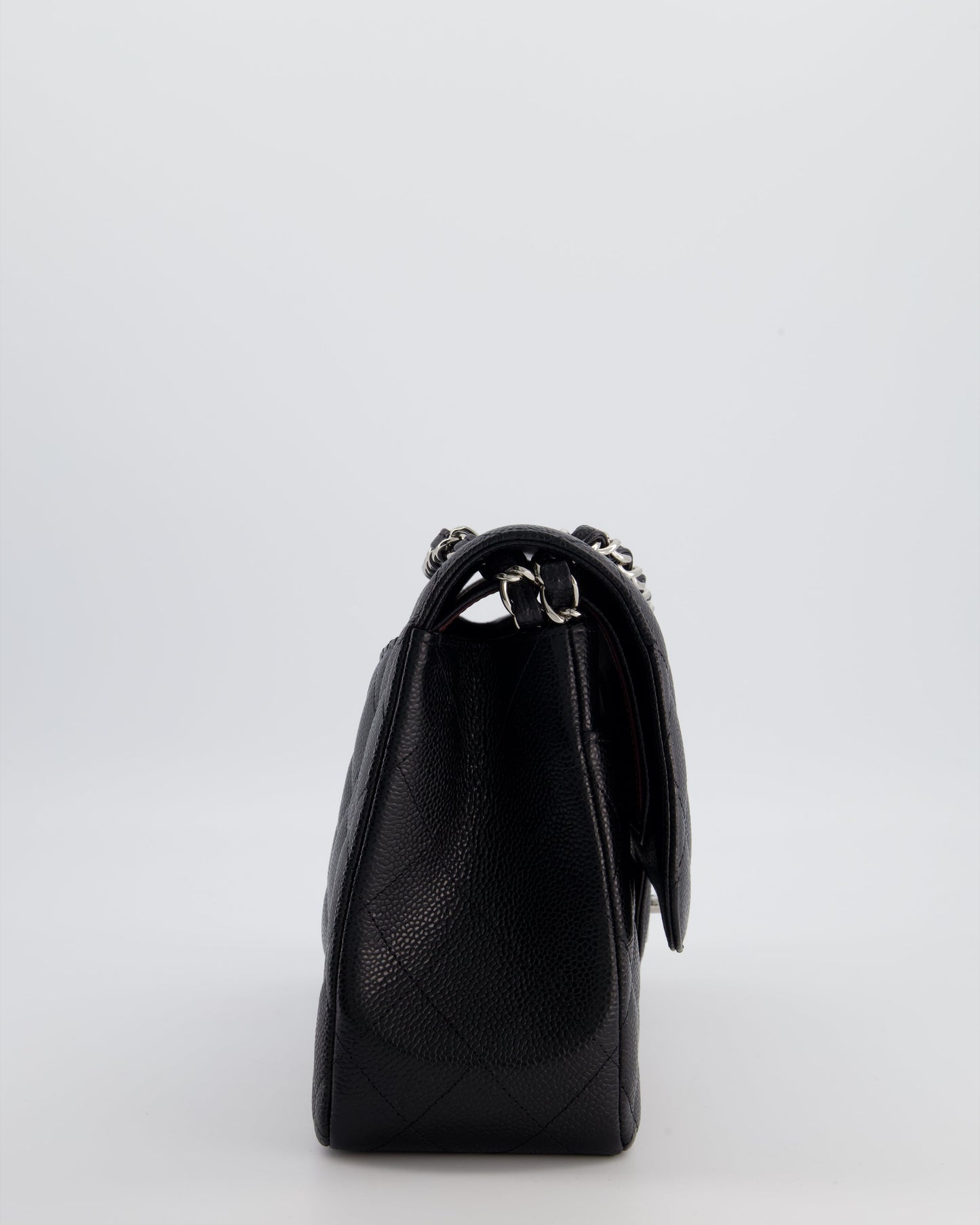 Chanel Black Jumbo Classic Double Flap Bag in Caviar Leather with Silver Hardware