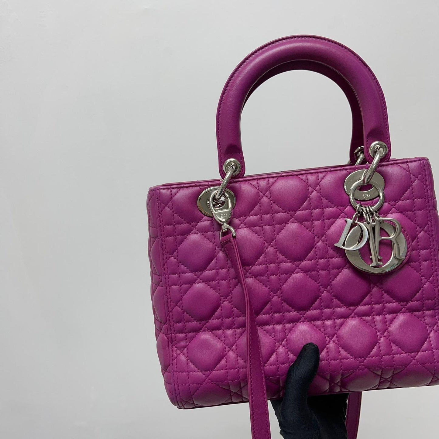 Cannage Lambskin Lady Dior Medium Bag in Violet