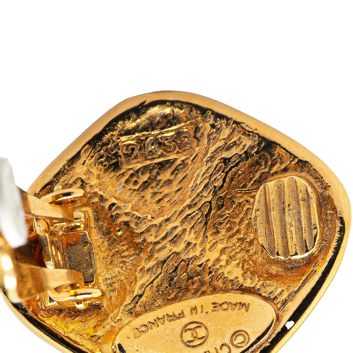 Gold Chanel Gold Plated Matelasse Diamond Clip On Earrings