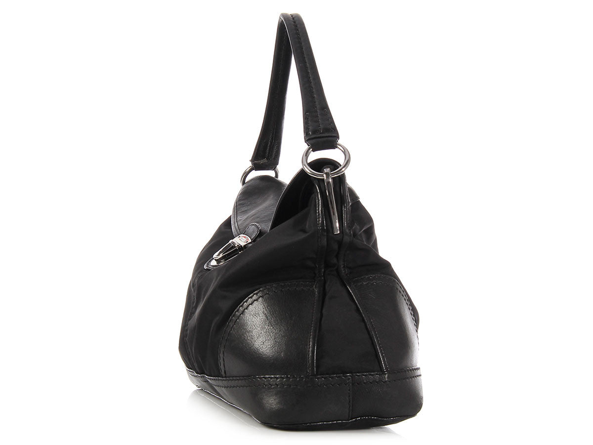 Prada Black Nylon Push Lock Flap