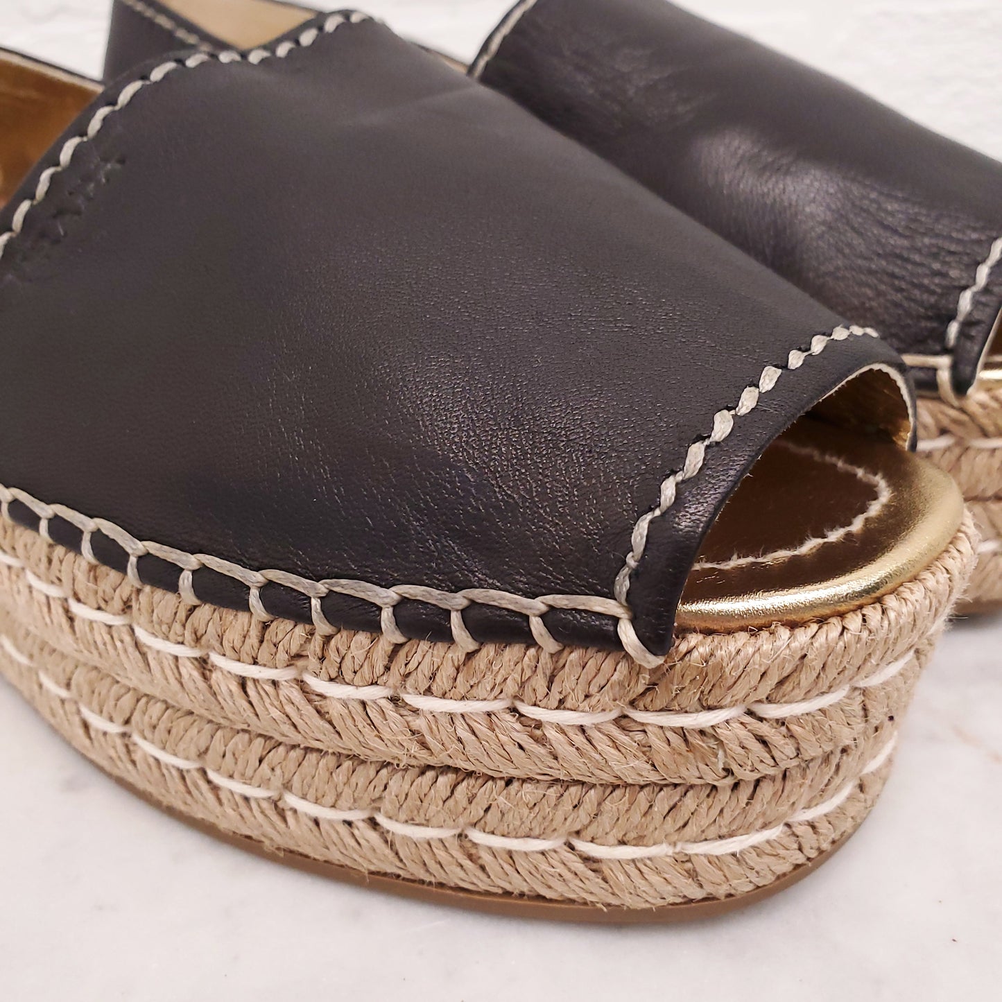 PRADA BLACK LEATHER PLATFORM ESPADRILLES - SIZE 40