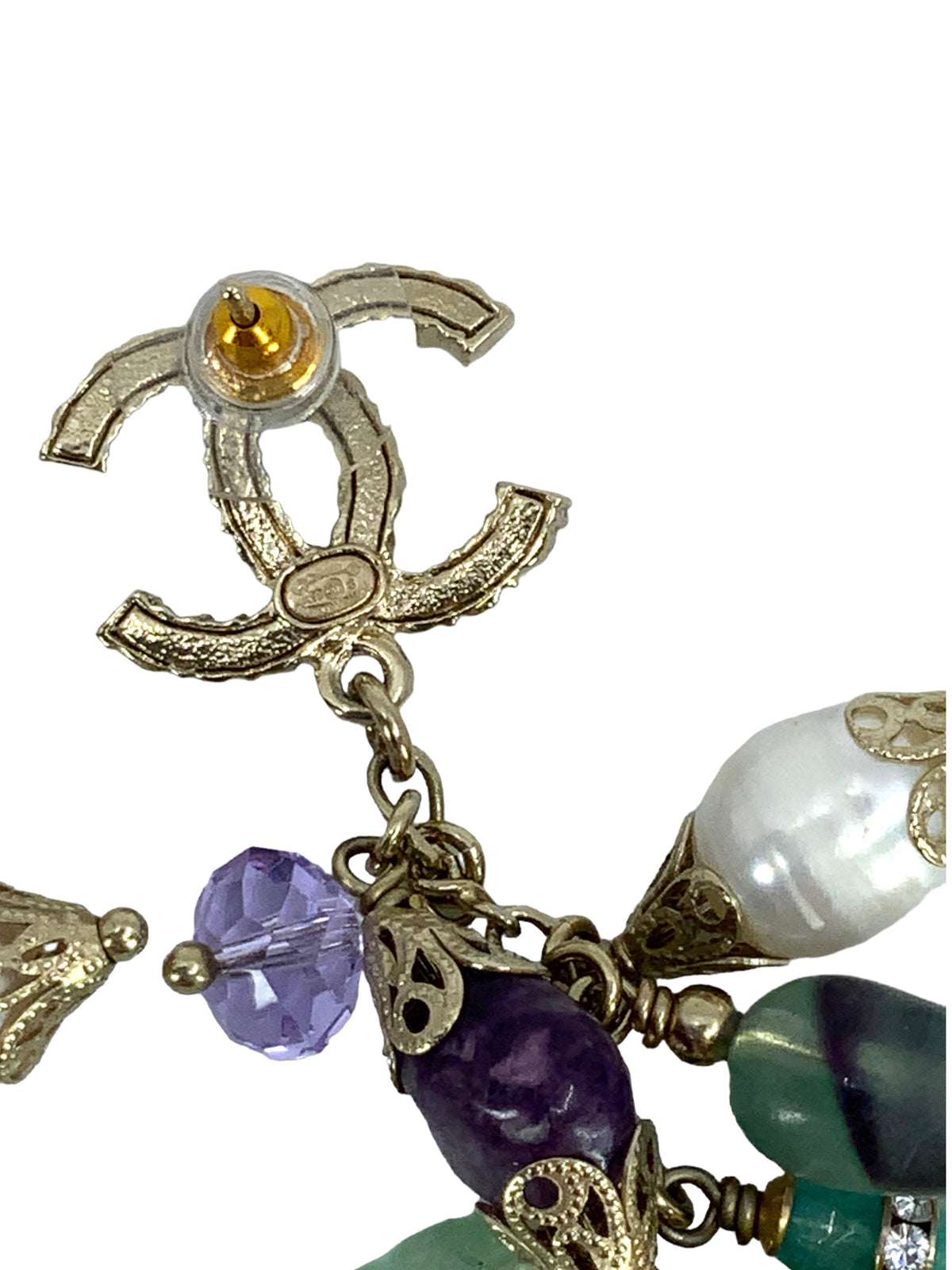 CHANEL RaiBAow Crystal CC Logo Dangle Earrings