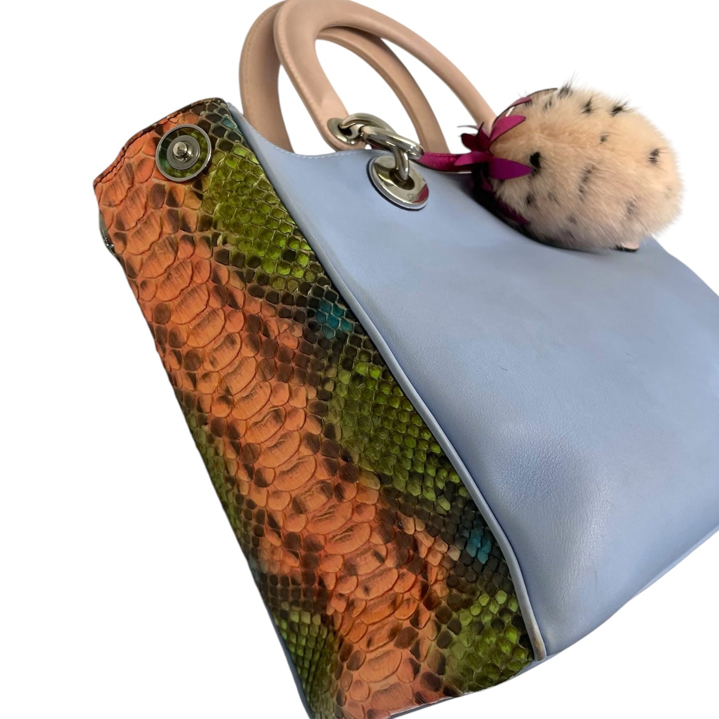 Christian Dior Baby Blue Leather/Python Medium Diorissimo Shopper Tote Bag