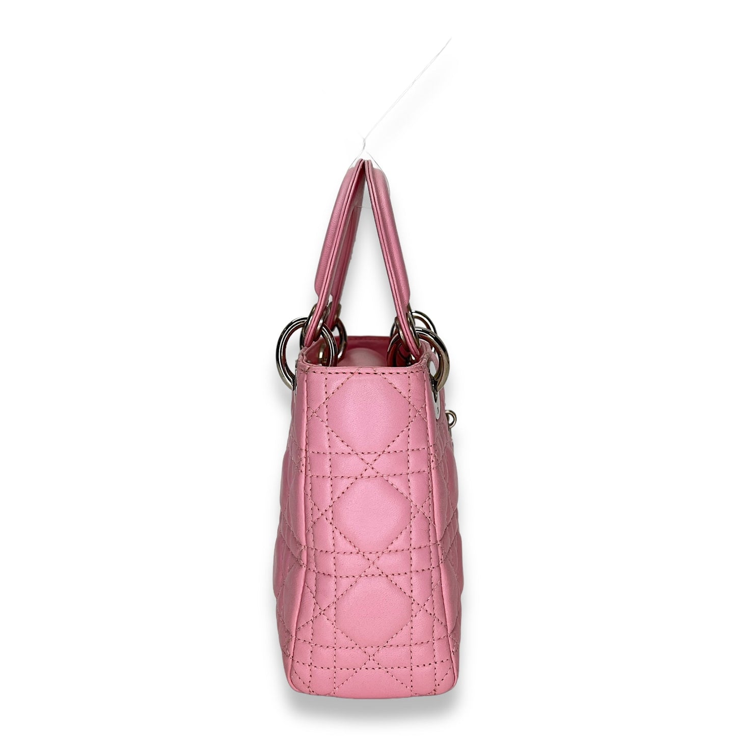 Lady Dior Mini Pink Top Handle Bag in Calfskin, Silver hardware