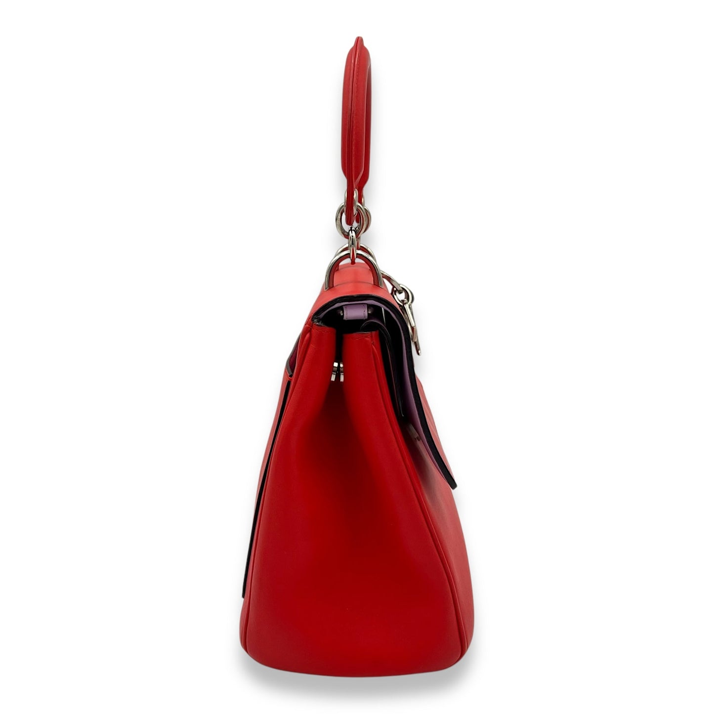 Be Dior Top Handle Bag Red in Calfskin, Silver hardware