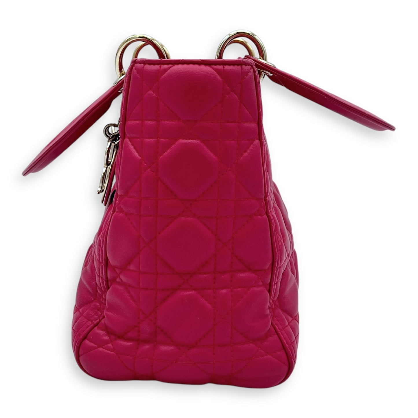 Lady Dior Medium Pink Top Handle Bag in Lambskin, Gold hardware