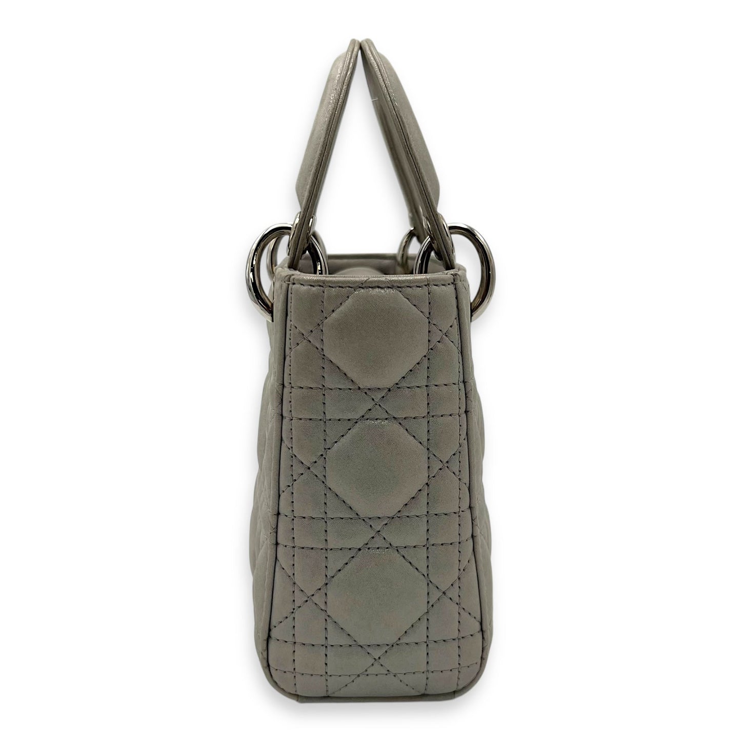 Lady Dior Mini Silver Top Handle Bag in Nubuck Cannage Leather, Silver hardware