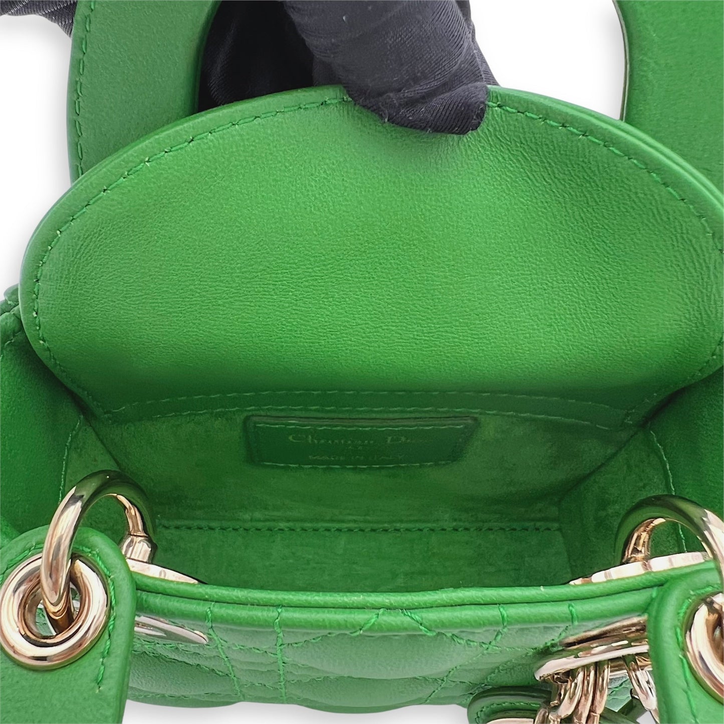 Lady Dior Top Handle Bag Micro Green in Lambskin, Gold hardware