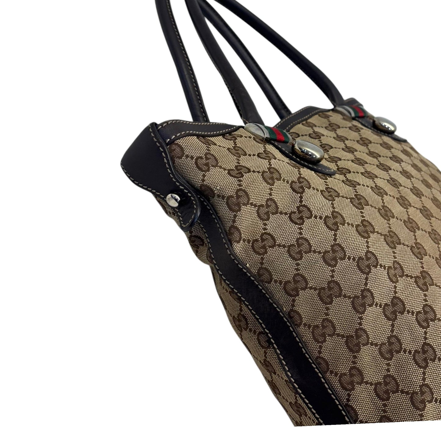 Gucci Tote Bag Canvas Leather Sherry Line