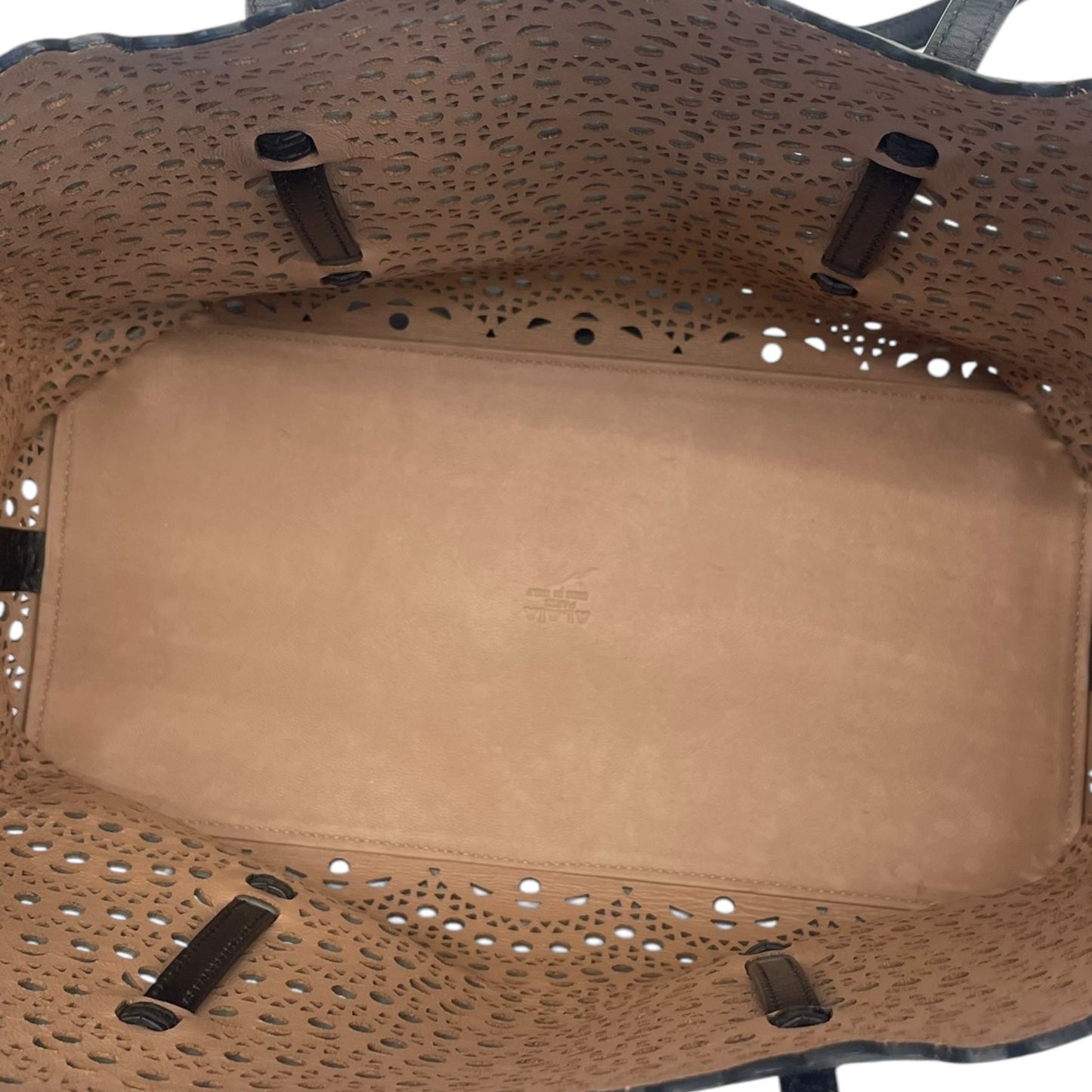 Alaia Black Leather Laser Cut Mina Tote Bag