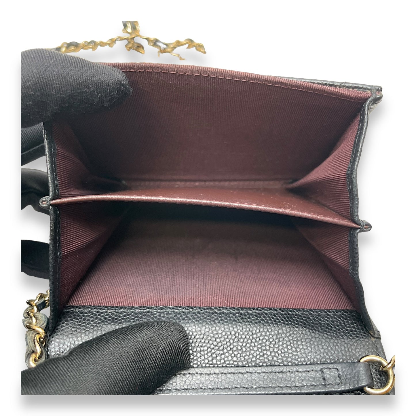 MATELASSE QUILTED Black Wallet on Chain in Caviar Leather, Gold hardware