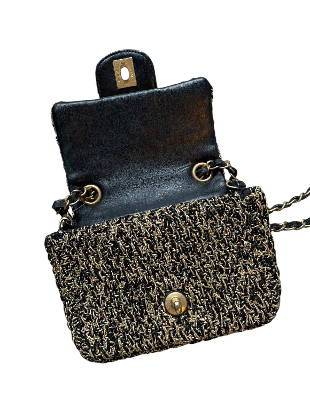 Chanel gold tweed mini flap, GHW DXBK0373