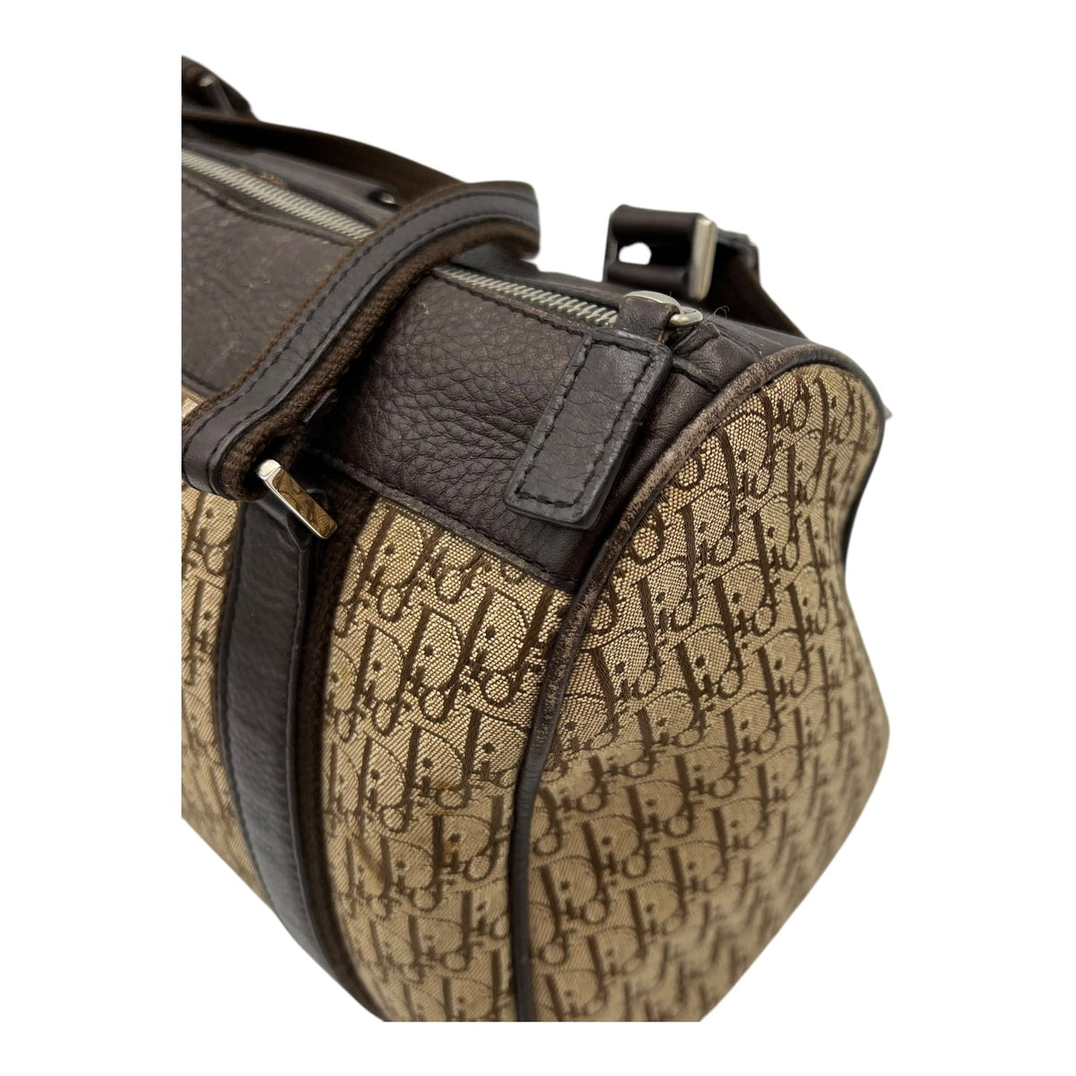 Street Chic Trotter Boston Brown Top Handle Bag in Jacquard, Silver hardware