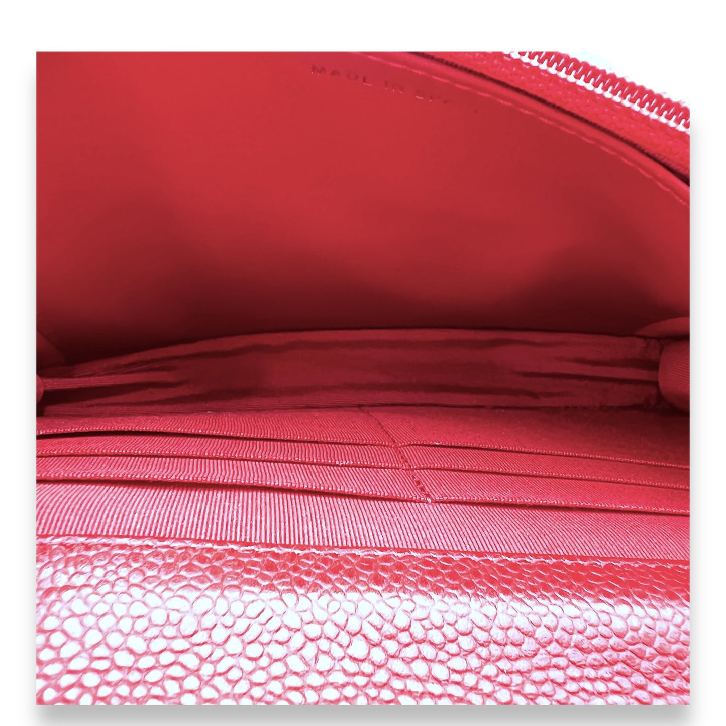 Others Wallet On Chain Red in Caviar Leather, Silver hardware