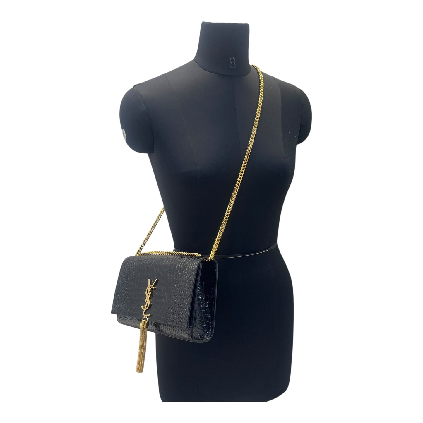 Yves Saint Laurent Kate Medium in Black Croc Embossed Leather