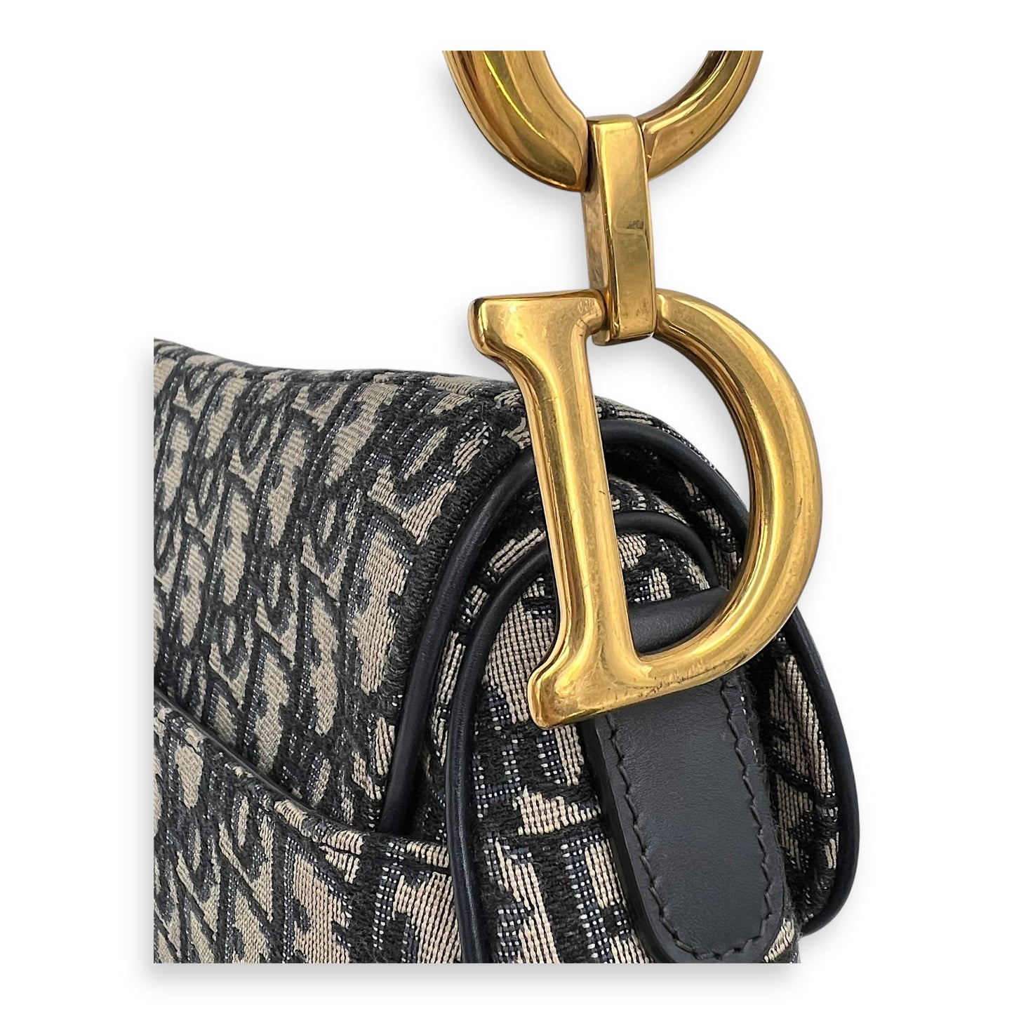 Saddle Medium Blue Shoulder Bag in Jacquard, Gold hardware