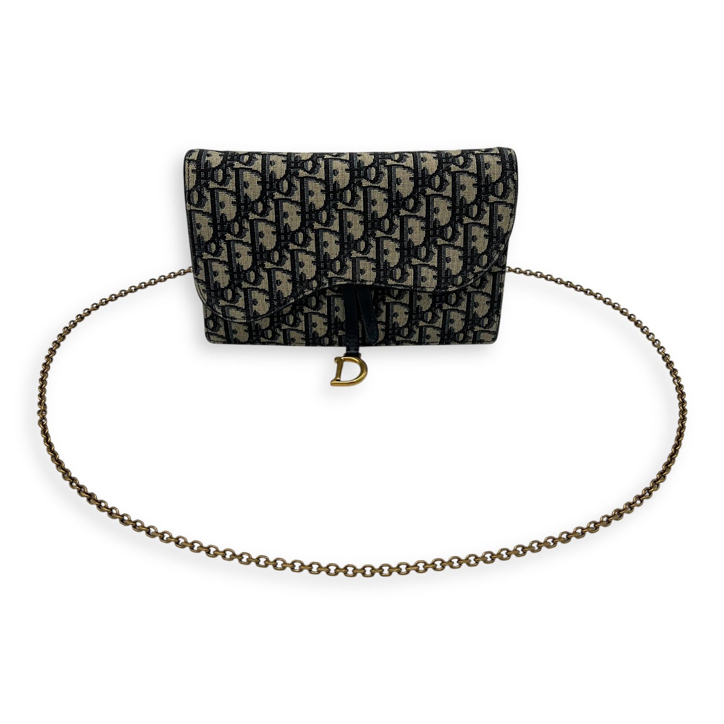 Saddle Wallet On Chain Blue in Jacquard, Gold hardware