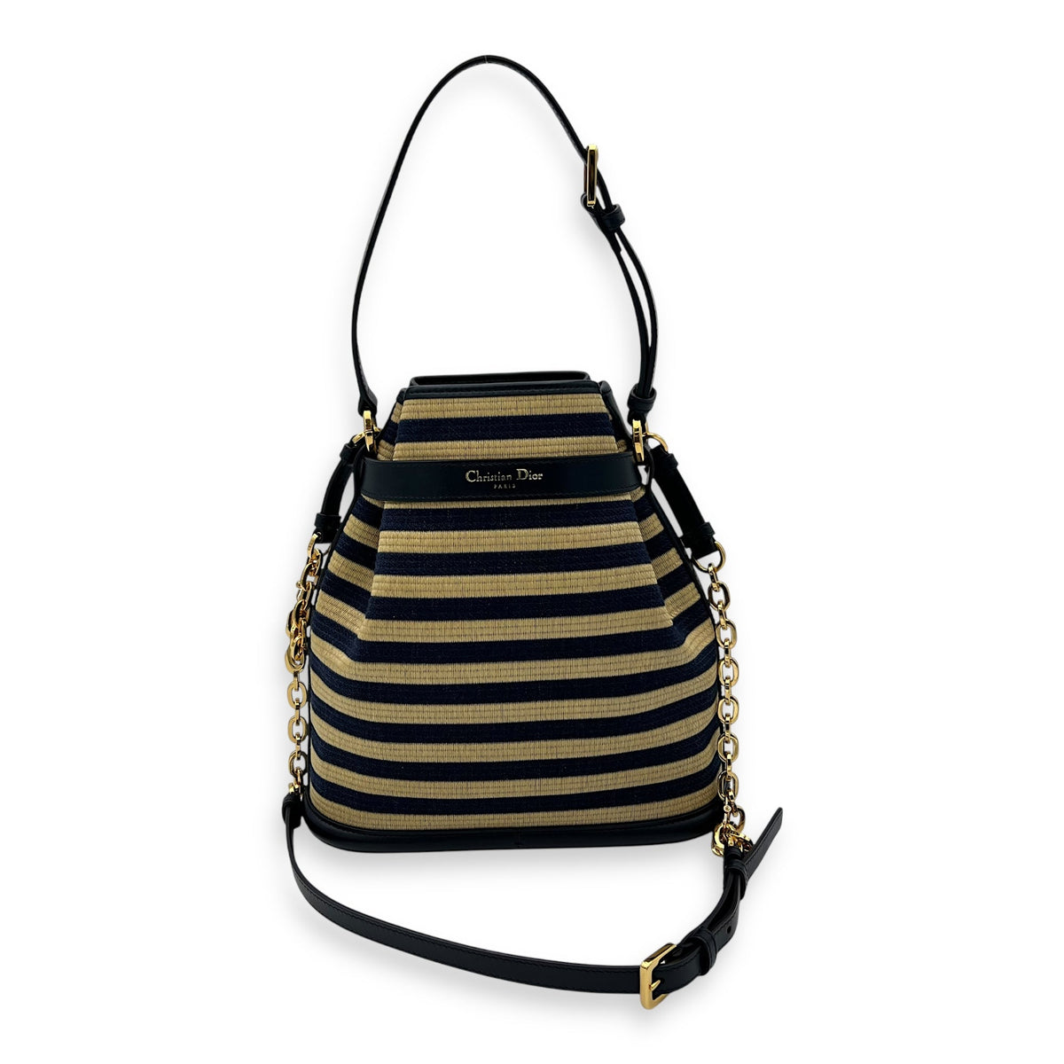 C'Est Medium Black Top Handle Bag in Raffia, Gold hardware