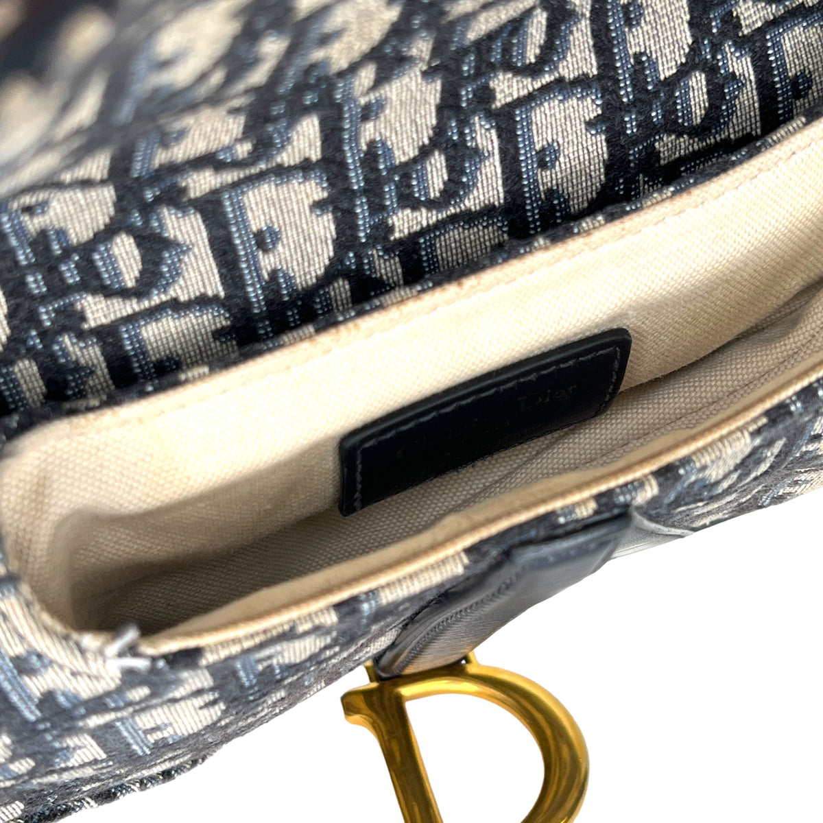 Saddle Mini Navy Top Handle Bag in Jacquard, Gold hardware
