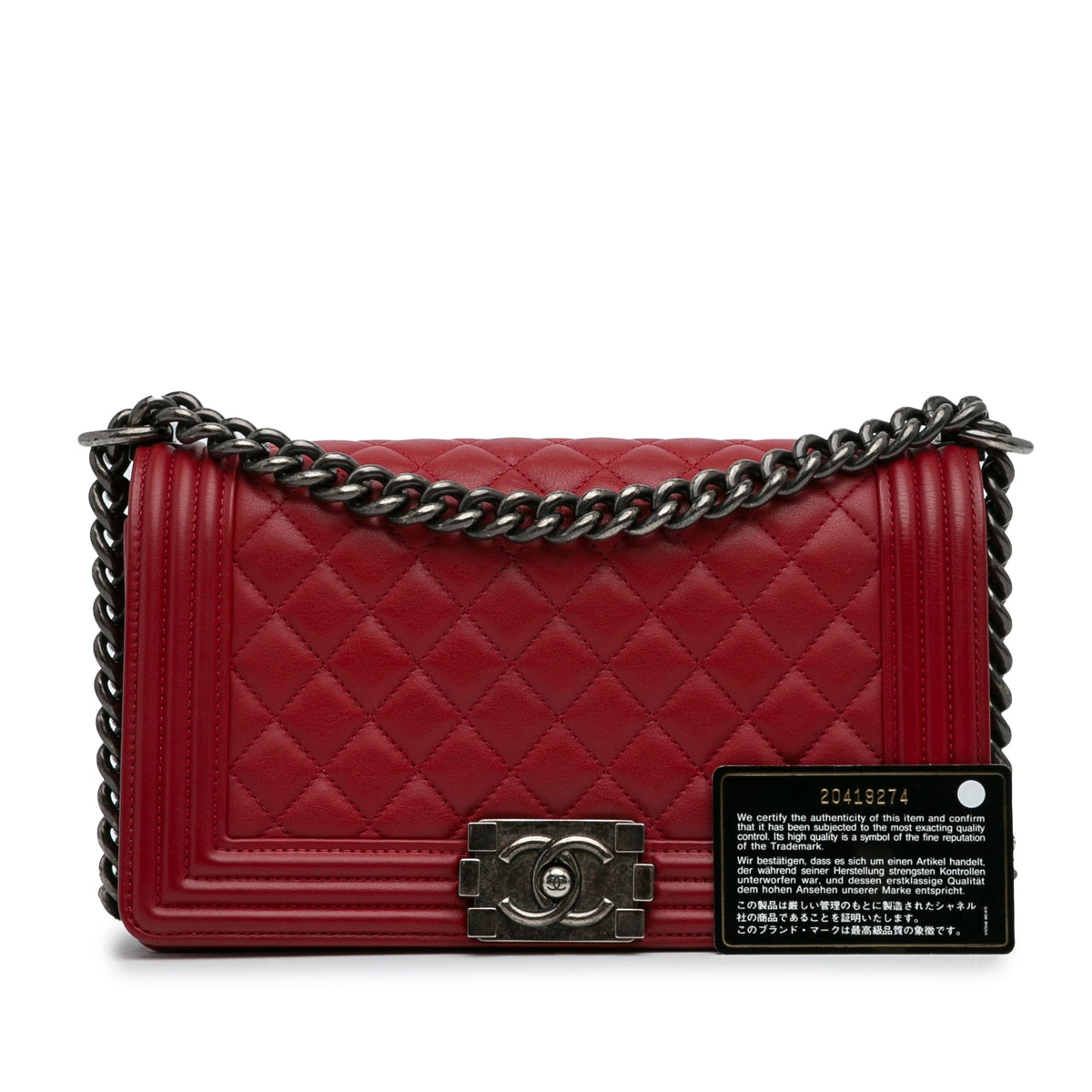 CHANEL Medium Lambskin Boy Flap Bag Red