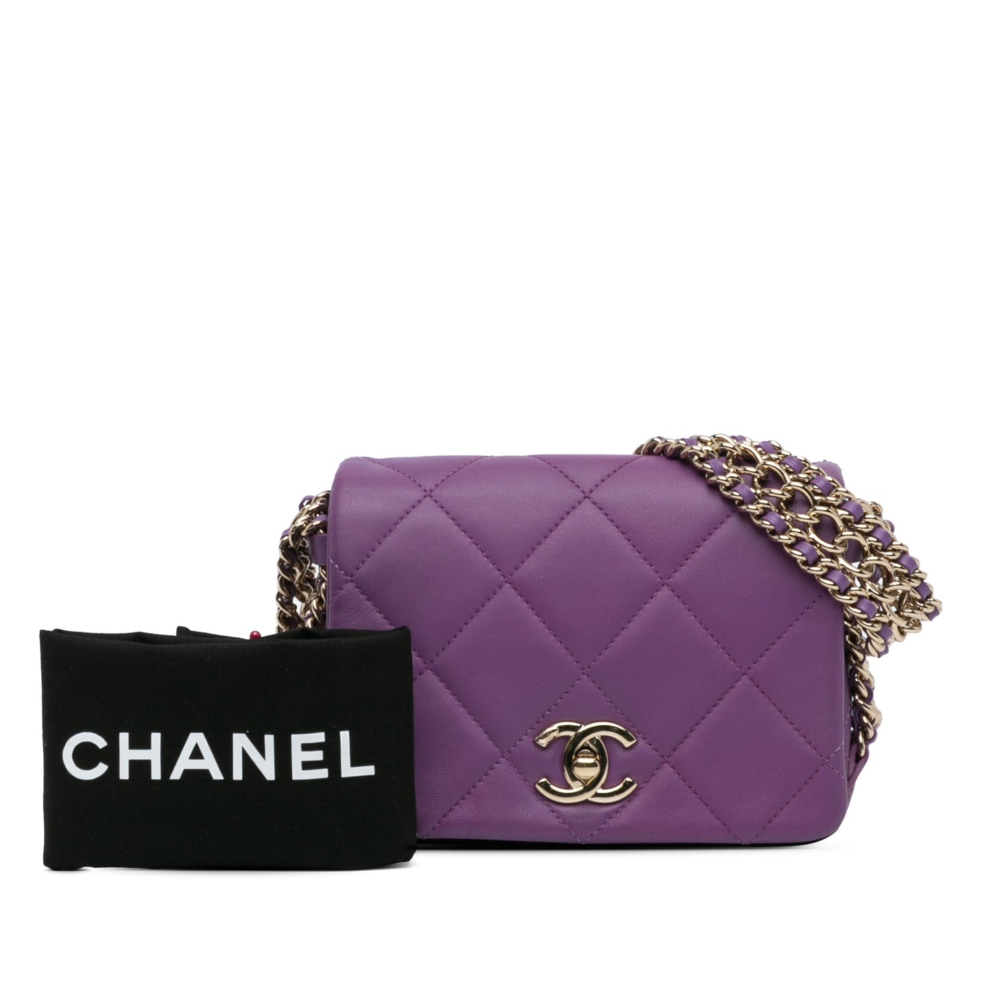 Purple Chanel Mini Lambskin Triple Chain Full Flap Shoulder Bag