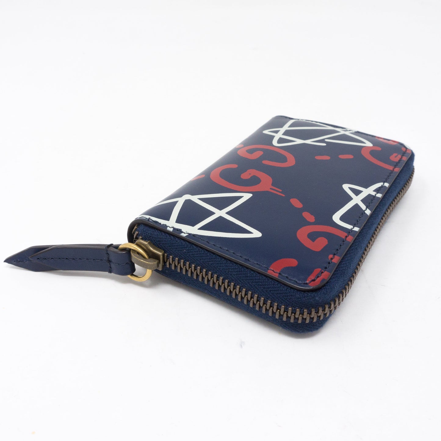 Zip Around Card Case Gucci Ghost Blue Leather