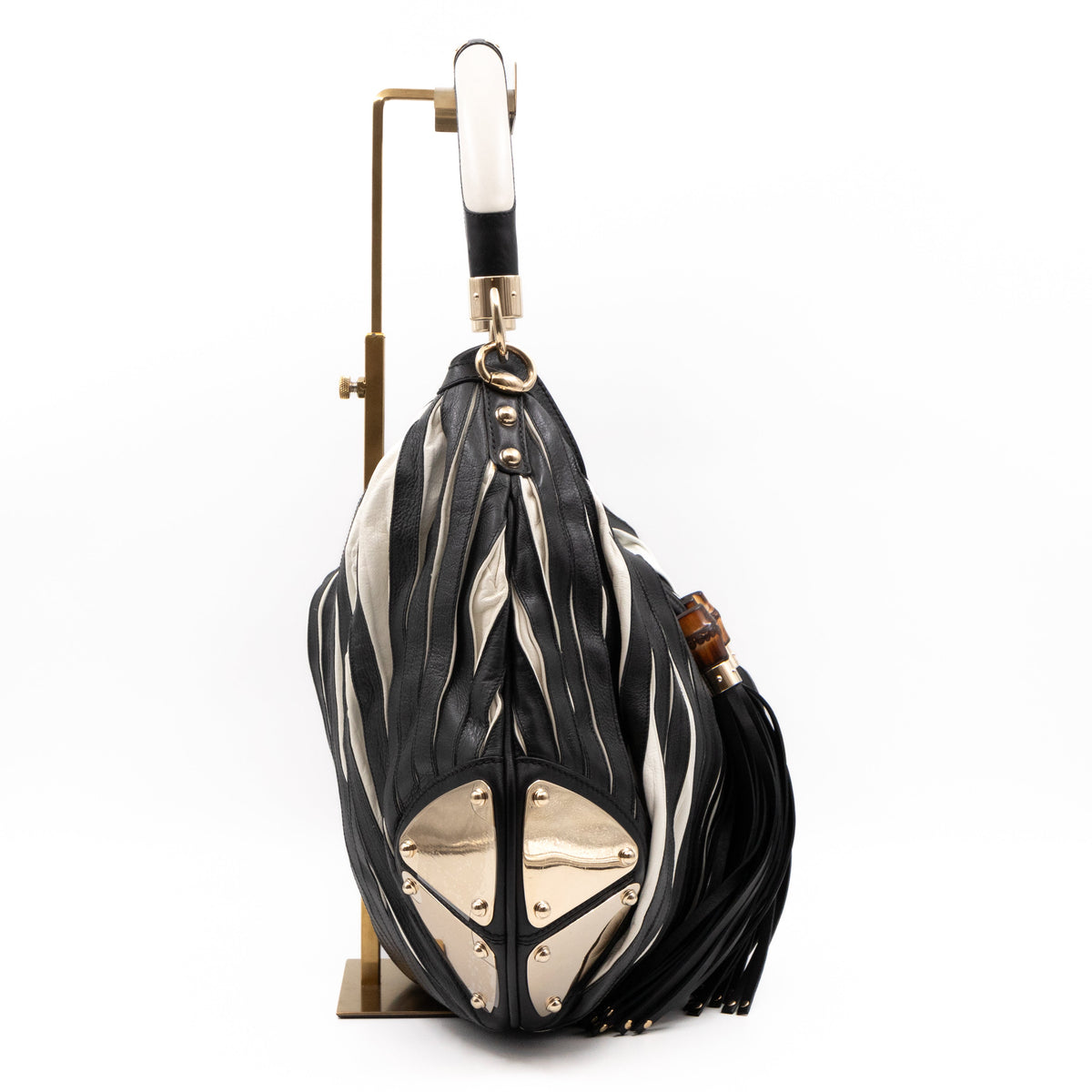 Babouska Indy Top Handle Bag Black White Leather