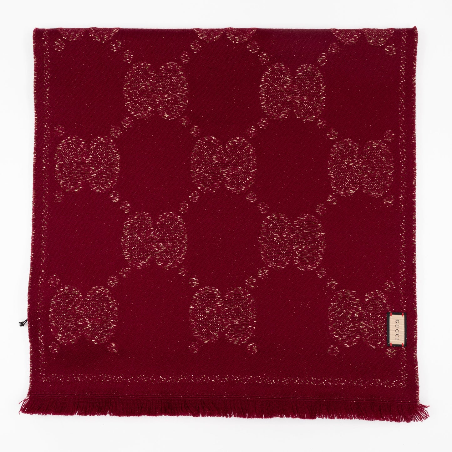 Gucci GG Jacquard Knitted Lady Nest Lux Scarf Red & Gold