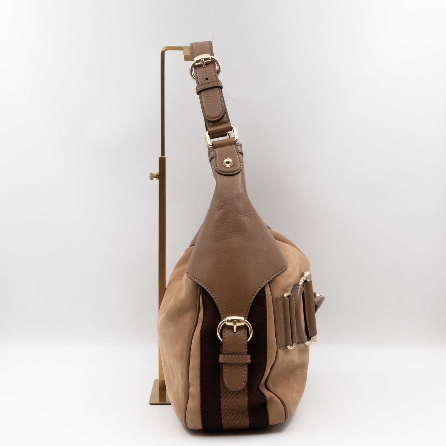 Gucci Heritage Horsebit Large Hobo Bag Brown Nubuck Leather