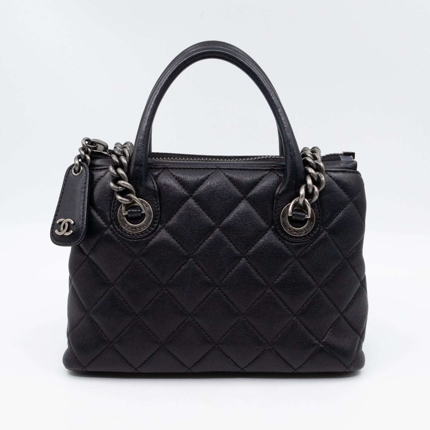 Small Boy Chained Tote Black Quilted Calfskin