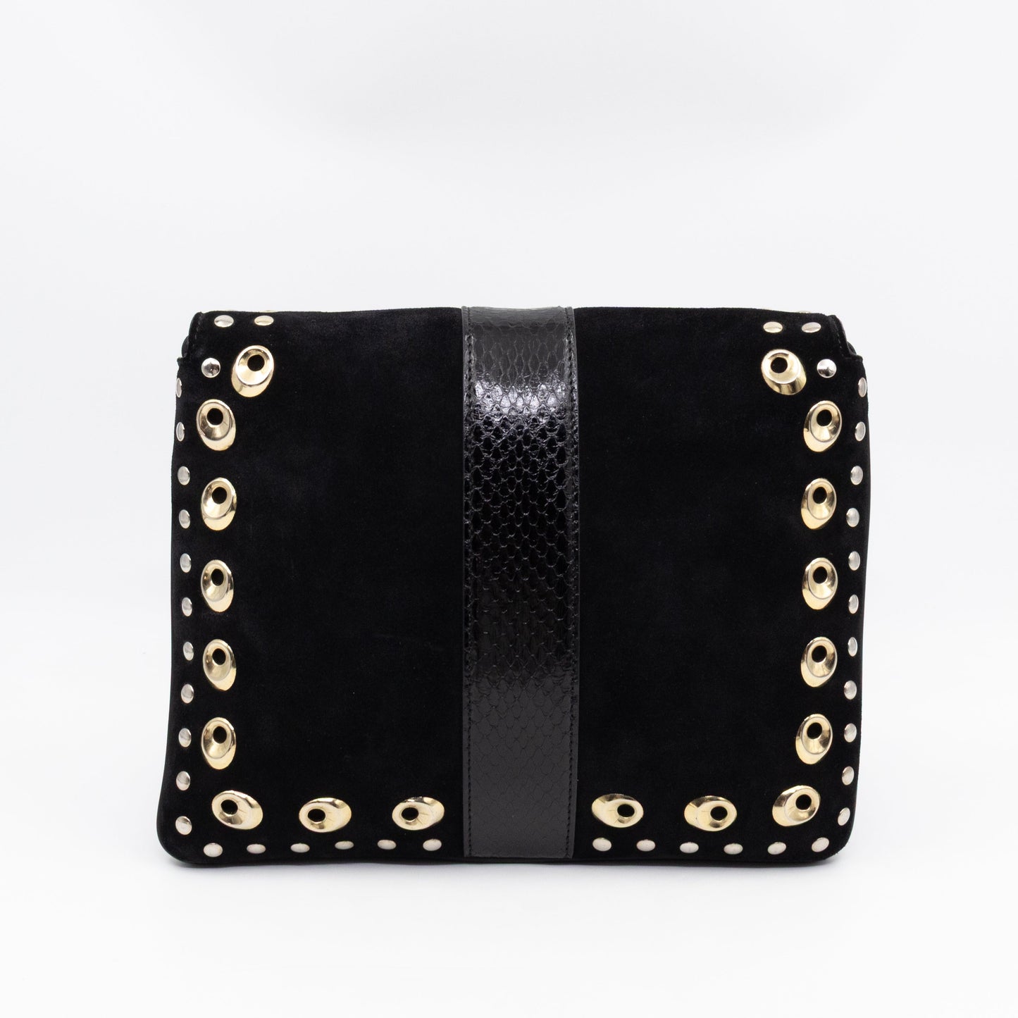 Arli Medium Flap Shoulder Bag Black Studded Suede