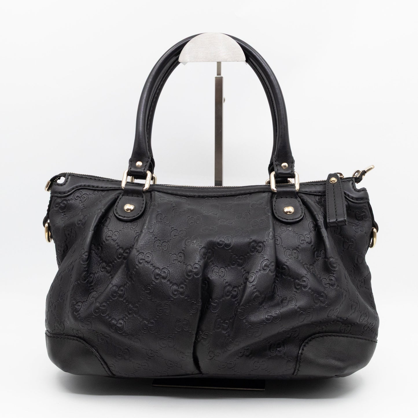 Sukey Medium Top Handle Tote Black Guccissima Leather