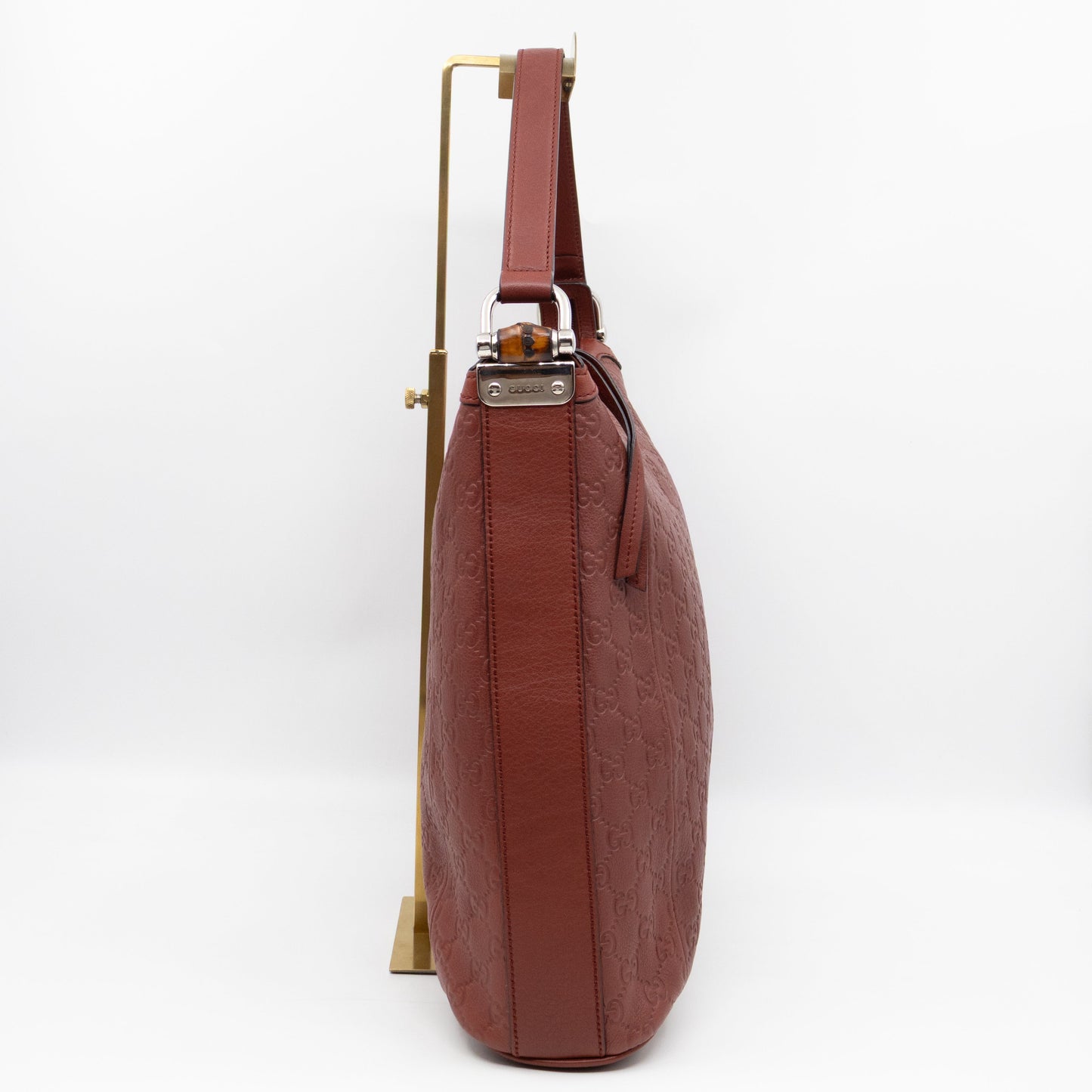 Bamboo D-Ring Hobo Large Burgundy Guccissima Leather