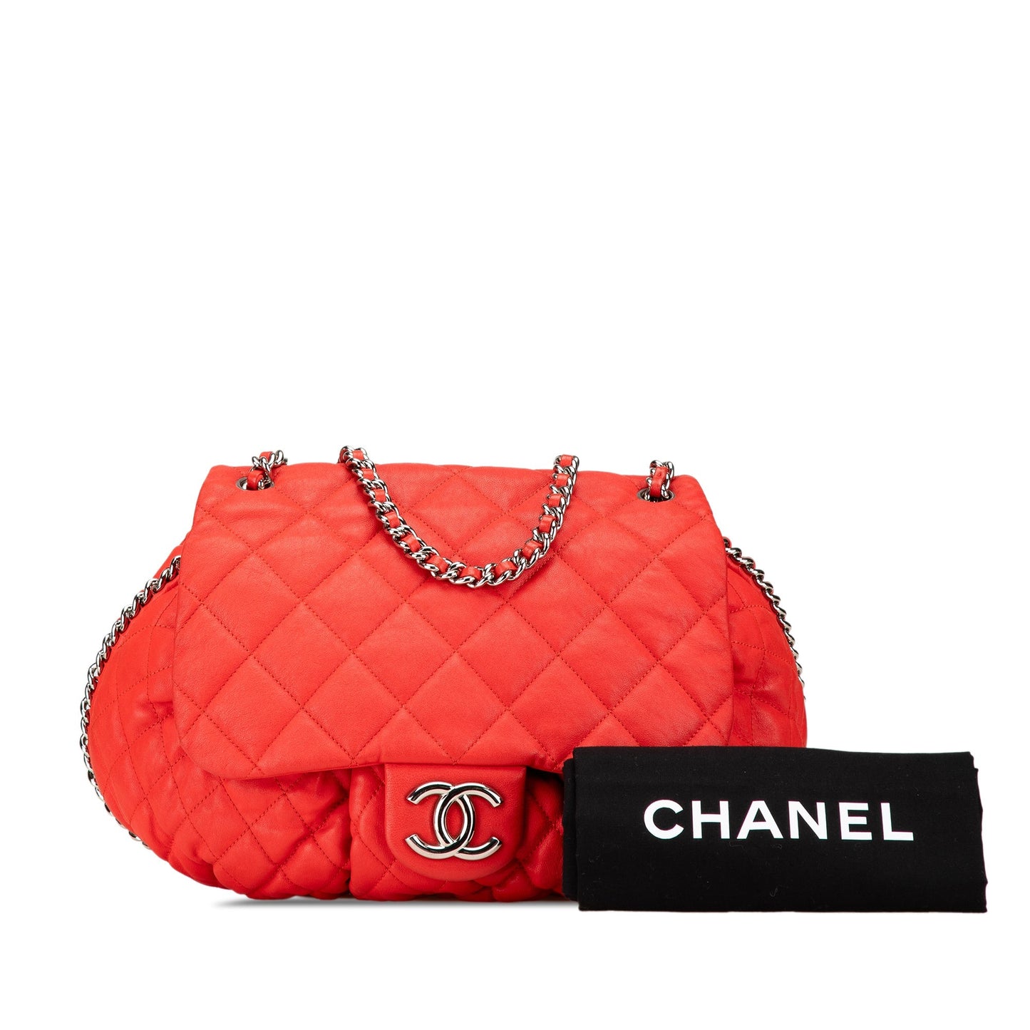 Red Chanel Large Quilted Lambskin Chain Around Flap Crossbody Bag